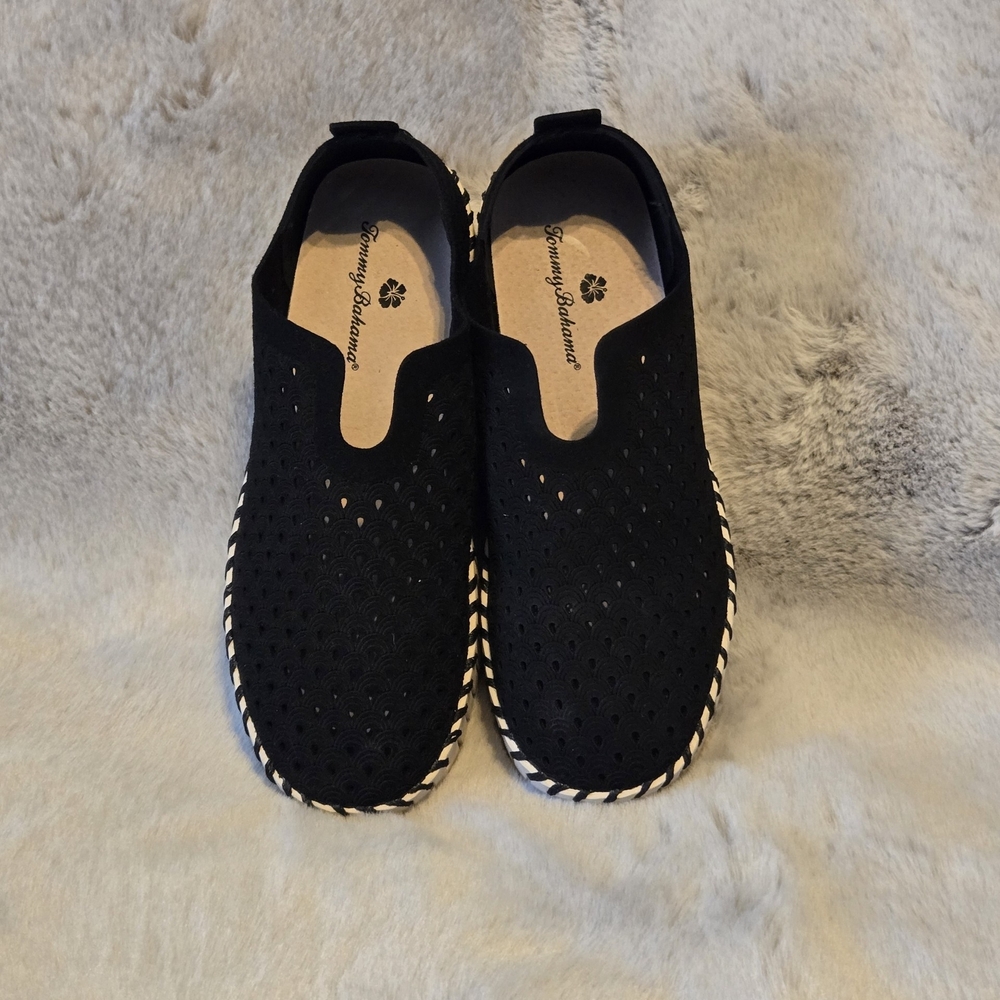 Tommy Bahama Black Slip-On Platform Shoes